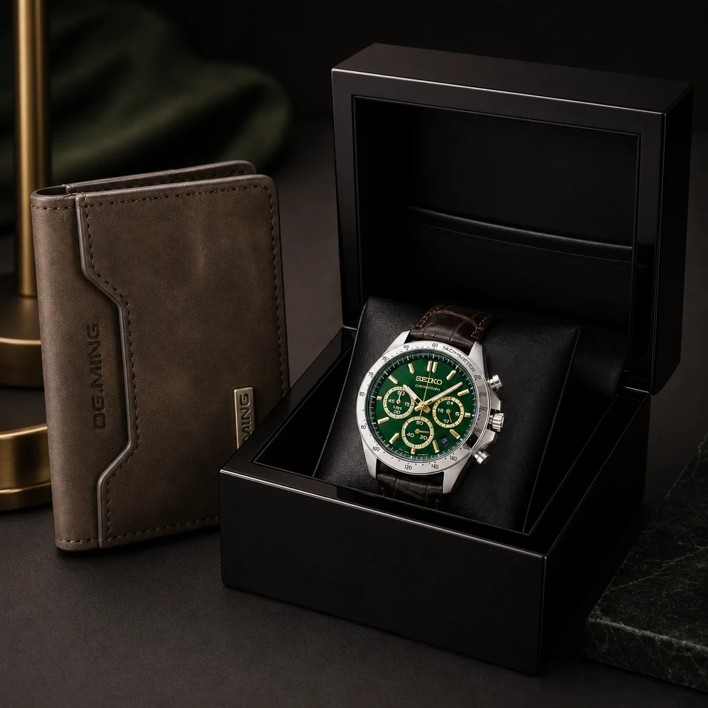 Kit Seiko e carteira premium close
